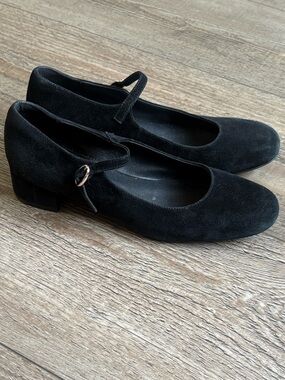 Jeffrey Campbell Top Class Black Suede Mary Jane Low Block Heel Ankle Strap Shoe